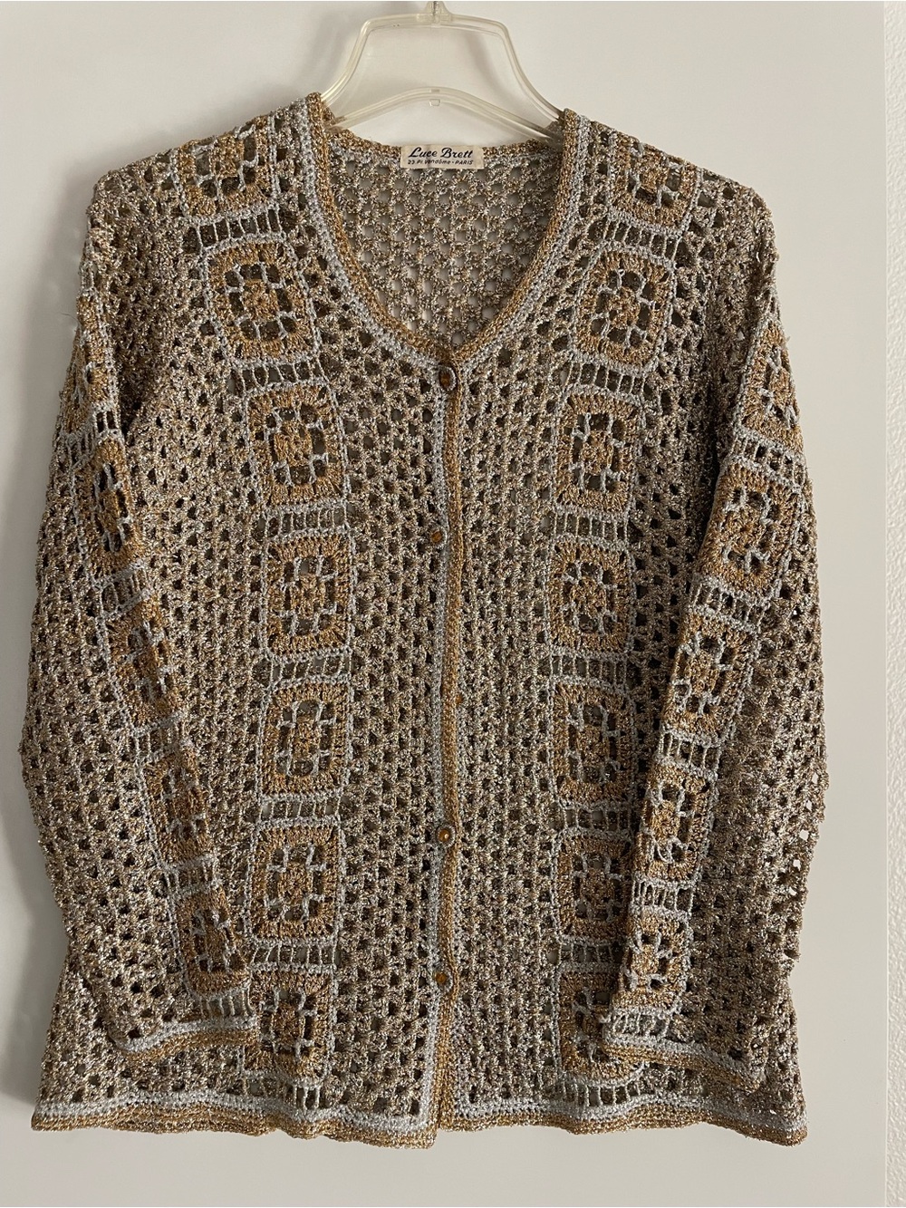 S: Luce Brett Paris Vintage French Designer Cardigan Sweater Gold/Silver - Picture 2 of 10